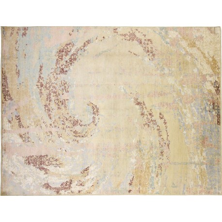 Unikatowy dywan jedwabny / wełniany z Nepalu deseń vintage 250x320cm luksus kwiatowy design beżowy