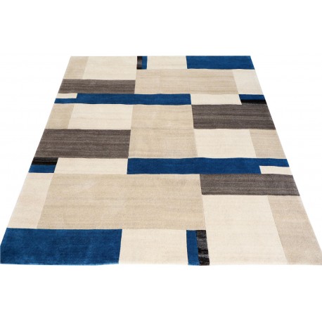 Ręcznie tkany 100% wełniany dywan Nepal (Indie) kwadratowy 250x350cm beż brąz niebieski patchwork