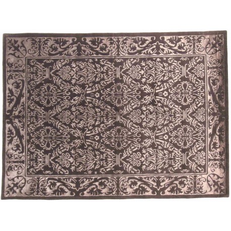 Stonowany dywan z Nepalu Art Deco ornamenty wełna / jedwab 170x240cm luksusowy brązowy