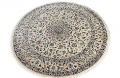 Klasyczny bogaty beżowy dywan Indo Nain Royal 100% wełna 250x250cm, gęsto ręcznie tkany okrągły 