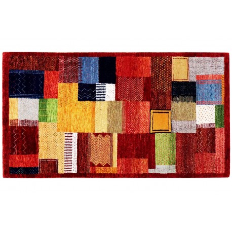 Niezwykły perski gabbeh patchwork - ręcznie gęsto tkany dywan Lorri Nomad multi z Iranu 70x140cm kolorowy