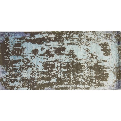 Brązowo błękitny dywan - chodnik vintage wełna / jedwab 130x280cm luksusowy Orient Express