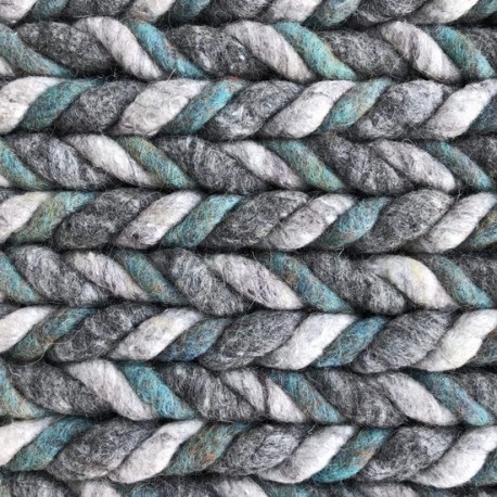 Luksusowy dywan Brinker Carpets 220 grey turquoise 170x230cm 50% wełna owcza filcowana zaplatana 50% wiskoza