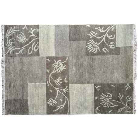 100% welniany ręcznie tkany dywan Nepal Premium naturalny 160x220cm szaro-zielony patchwork