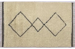 Gruby ciepły dywan berber shaggy 100% wełna 200x300cm beżowo-czarny geometryczny wzór