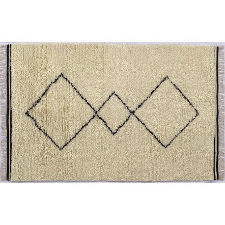 Gruby ciepły dywan berber shaggy 100% wełna 200x300cm beżowo-czarny geometryczny wzór