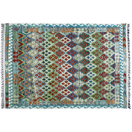 Kolorowy dywan kilim ręcznie wiązany 200x280cm z Afganistanu Chobi  100% wełna dwustronny vintage nomadyczny