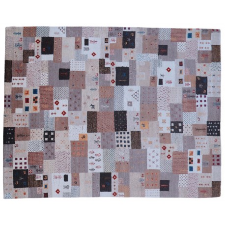 Beżowy / brązowy gruby dywan Gabbeh Lorri Premium patchwork 200x250cm wełna ręcznie wiązany piękny wzór, Indie